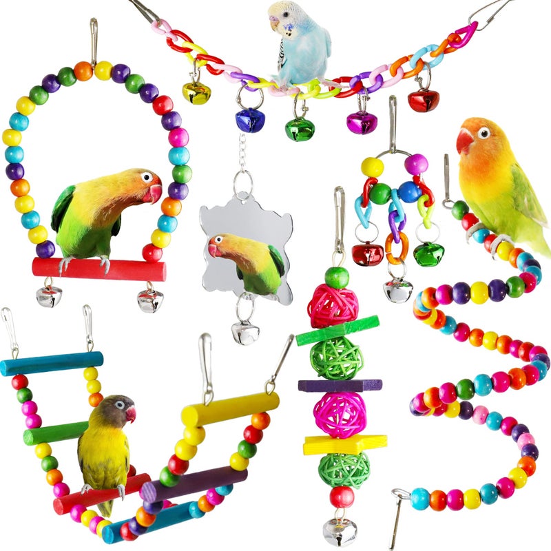 ESRISE Bird Parakeet Cockatiel Toys, ESRISE Parrots Cage Hammock Swing Climbing Ladders Wooden Perch Chewing Toy for Budgerigar, Conures, Love Birds, Budgies - Image 1